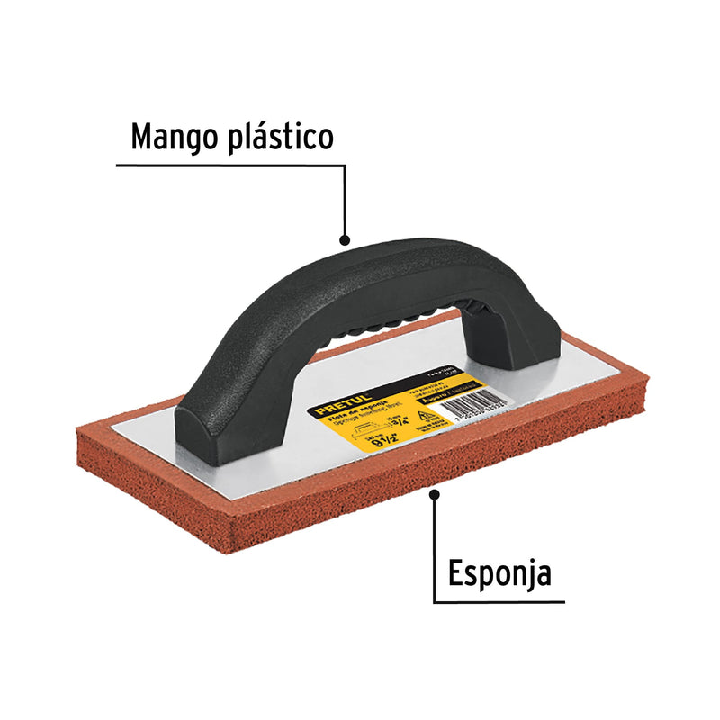 Flota de Esponja  9"1/2 x 4" Mango Plastico Acabado Aspero Pretul