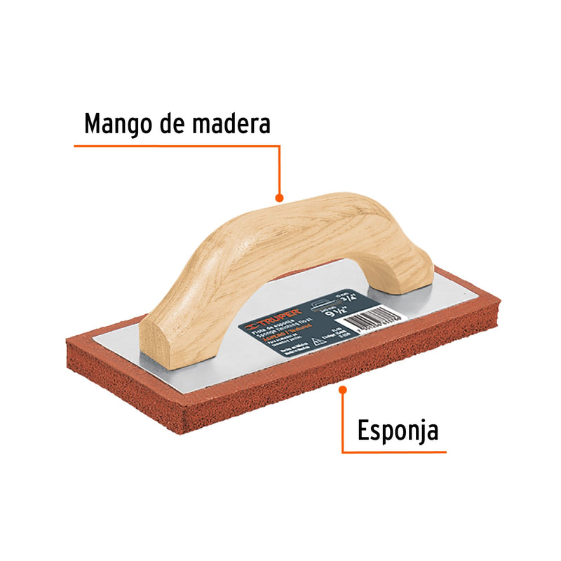 Flota de Esponja  9"1/2 x 4" Profesional Mango de Madera Acabado Aspero Truper