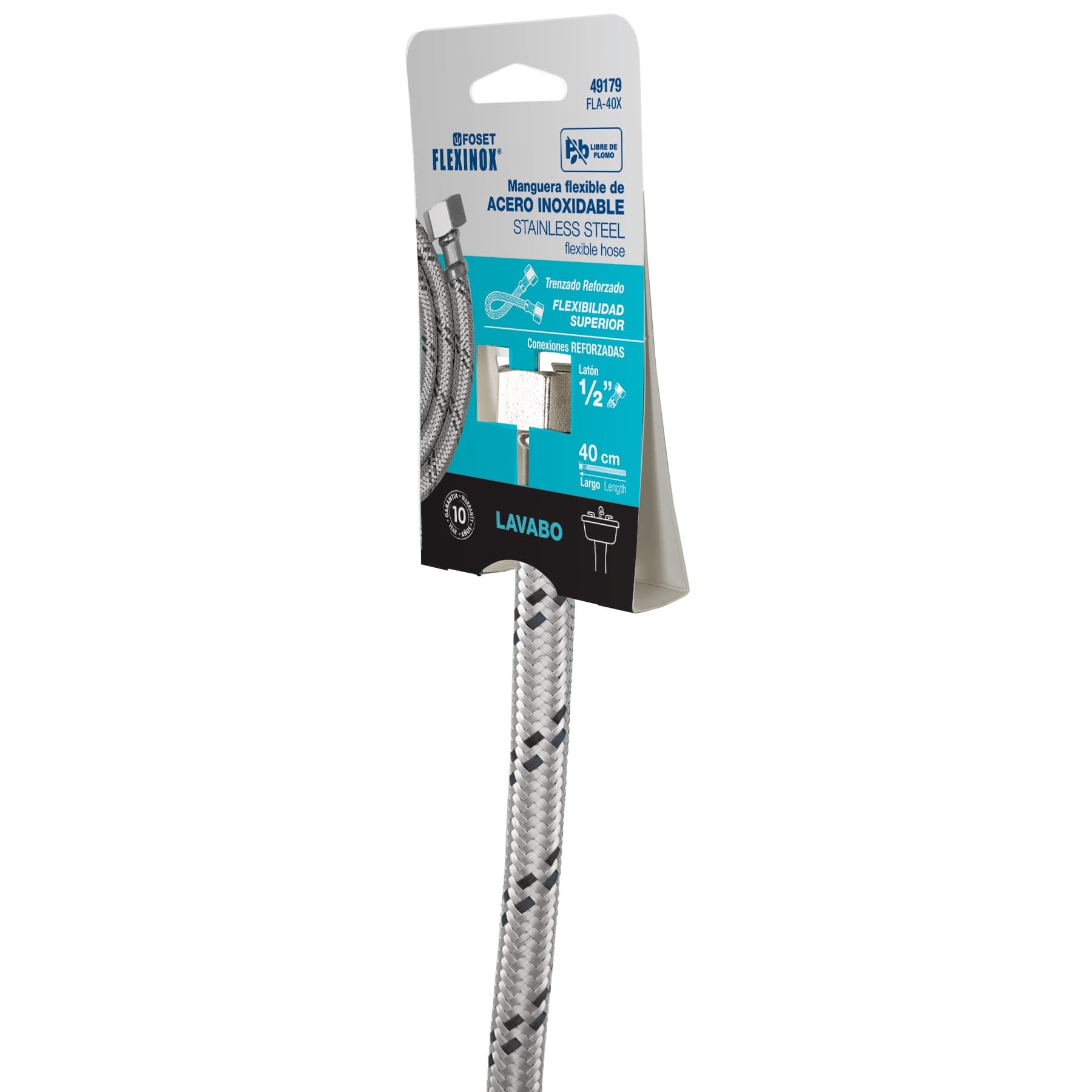 Conector Flexible para Lavabo 40 cms Acero Inoxidable Foset