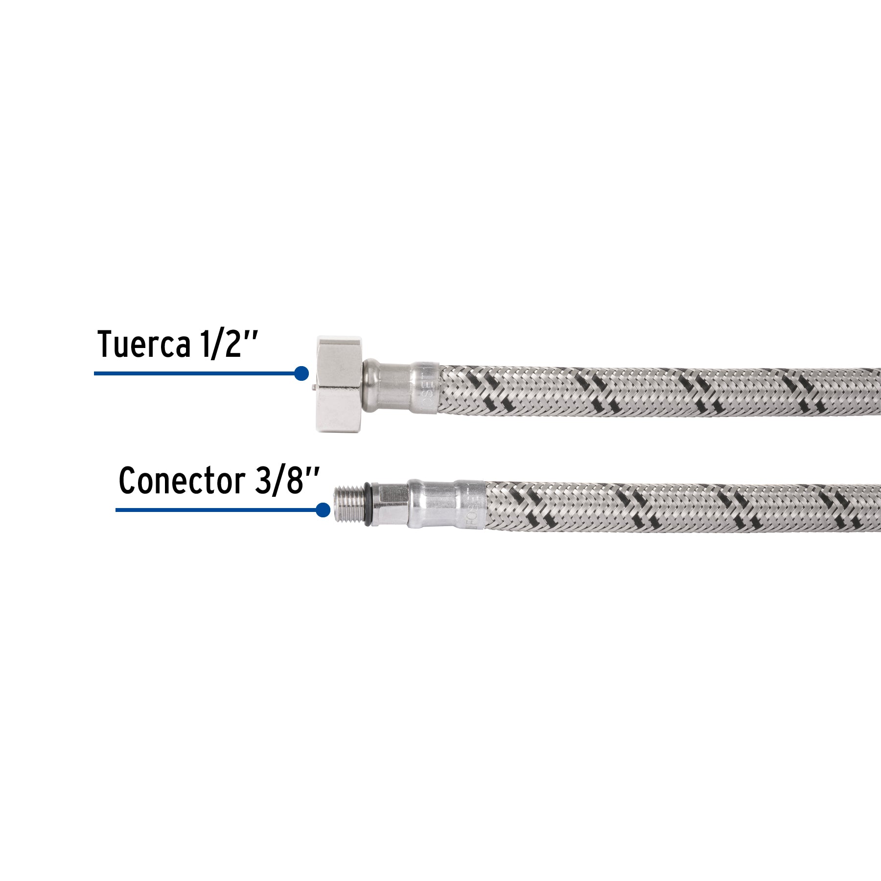 Conector Flexible para Monomando 55 cms 1/2" X 3/8" UNF  Foset