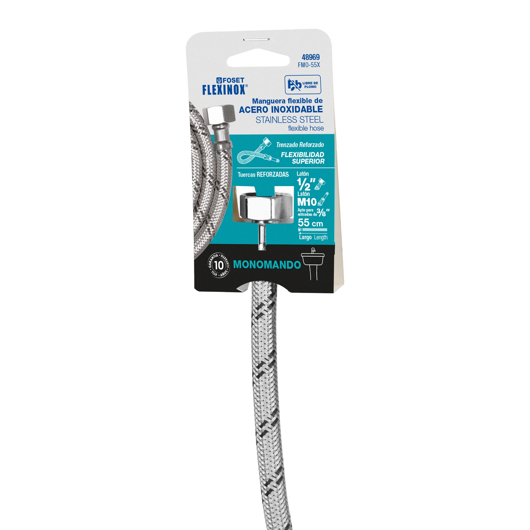 Conector Flexible para Monomando 55 cms 1/2" X M10 Foset