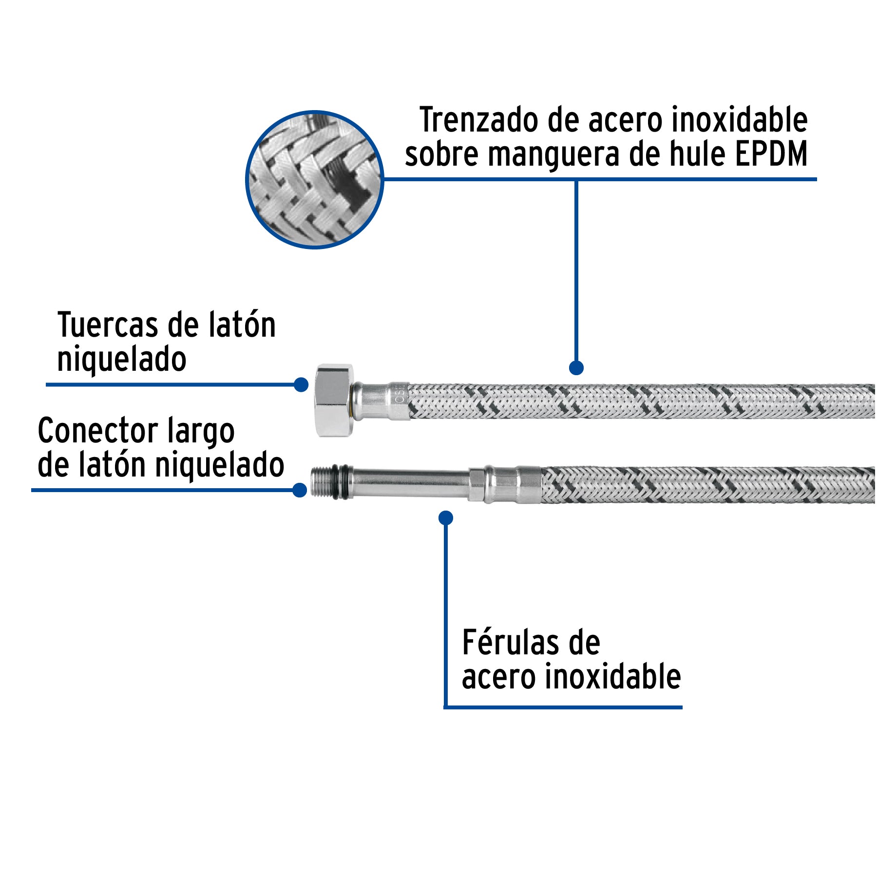 Conector Flexible para Monomando 55 cms 1/2" X M10 Foset