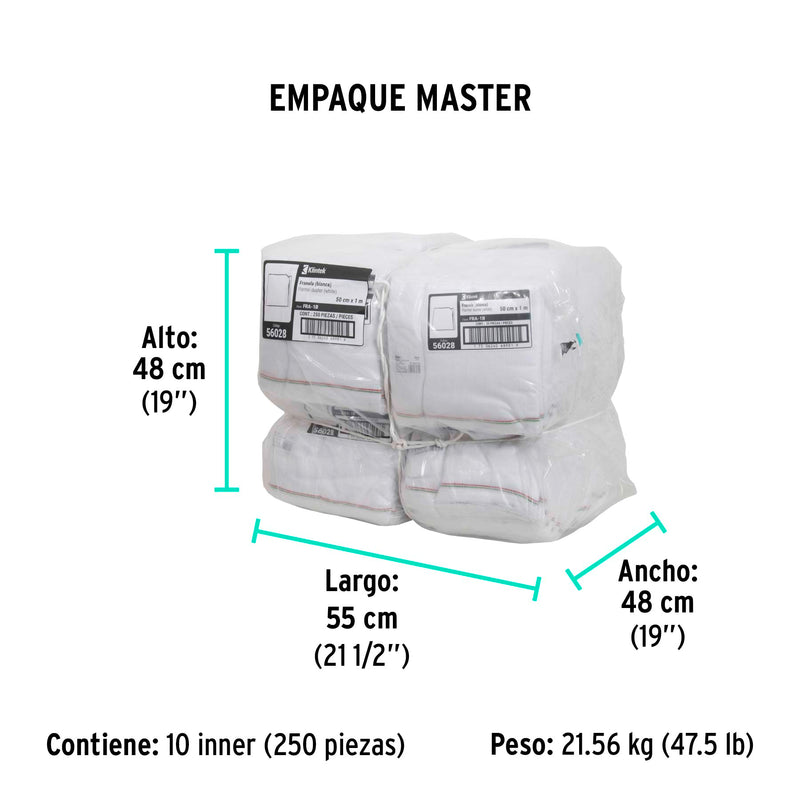 Franela de Algodon de 1 mt x 50 cms Blanca Klintek