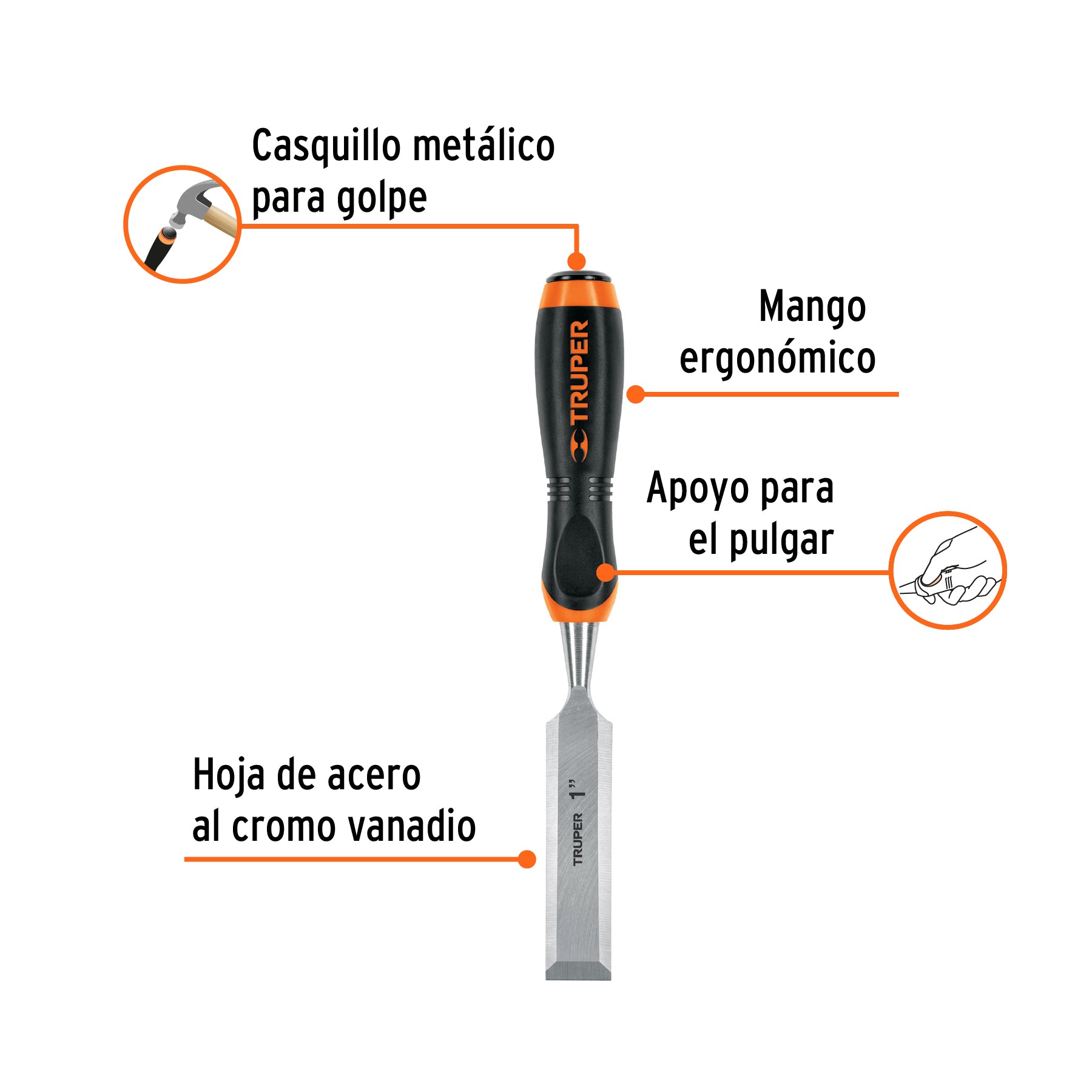 Formon para Madera Mango Comfort Grip Truper 1"