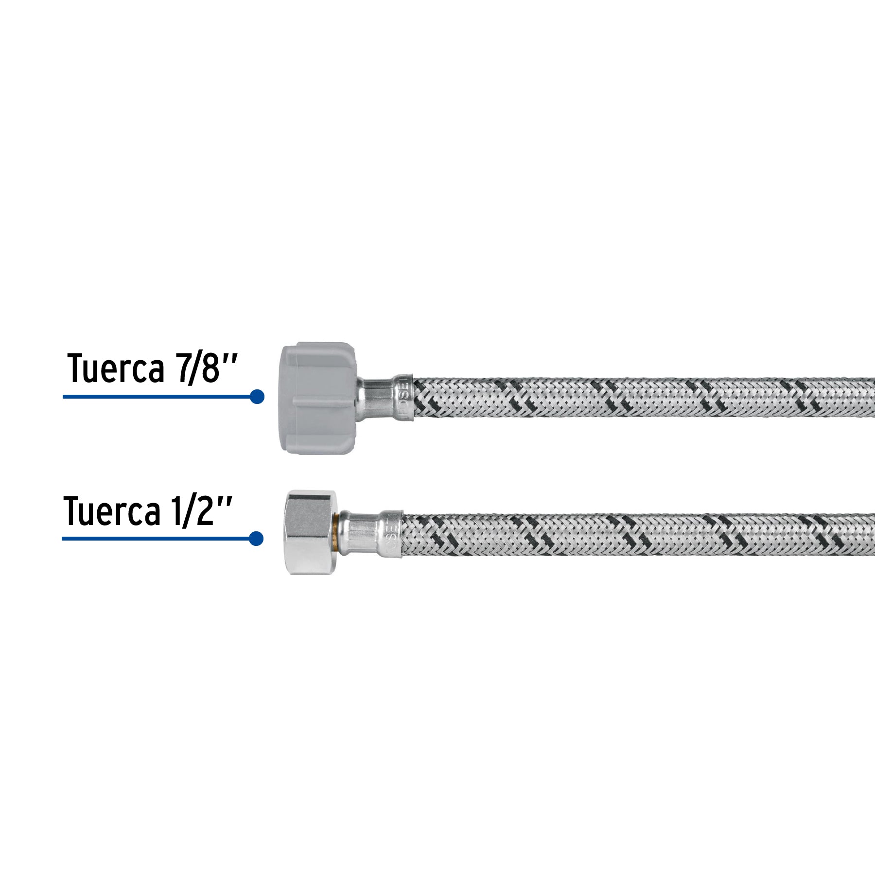 Conector Flexible para Sanitario 35 cms Acero Inoxidable 1/2" FIP x 7/8" AM Foset
