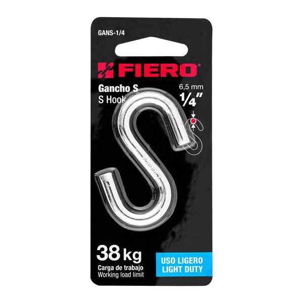 Gancho "S" de Acero para Cable Fiero 1/4"