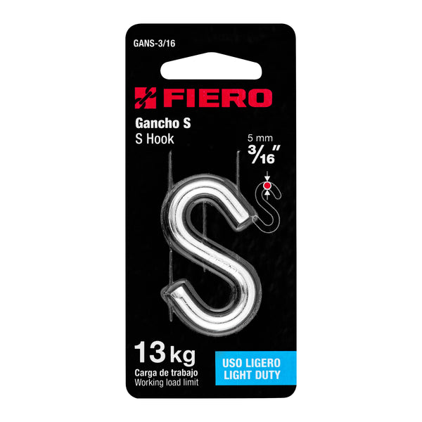 Gancho "S" de Acero para Cable Fiero 3/16"