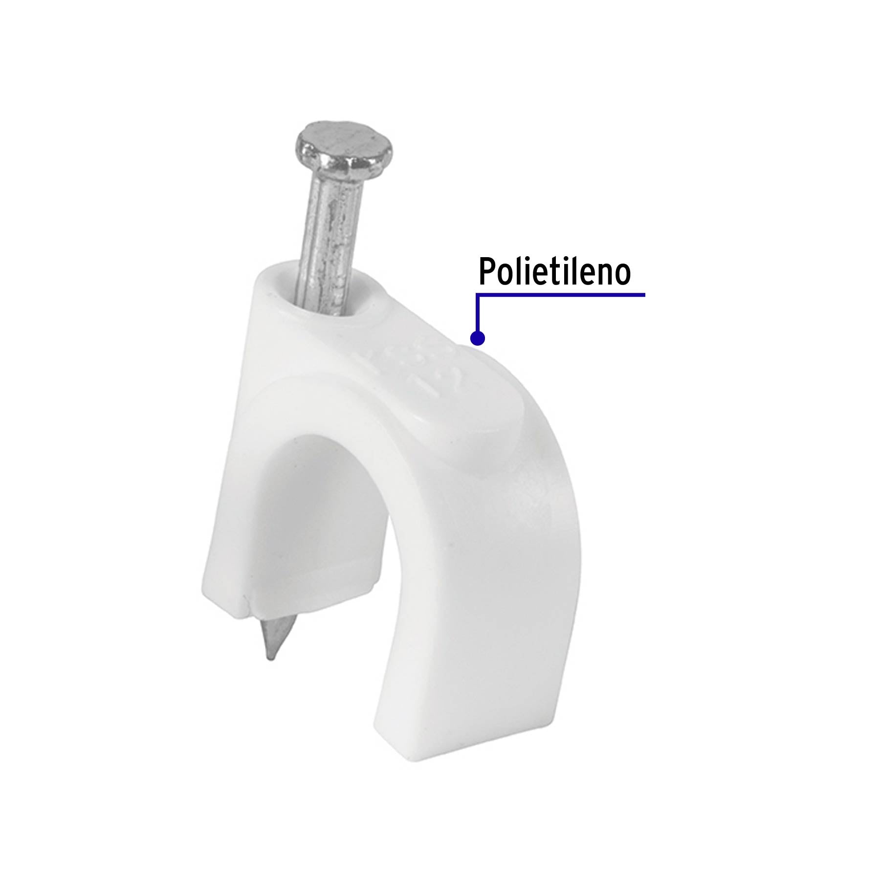 Grapa para Cable Redondo Blanca de 10 mm Volteck Bolsa con 20 Piezas