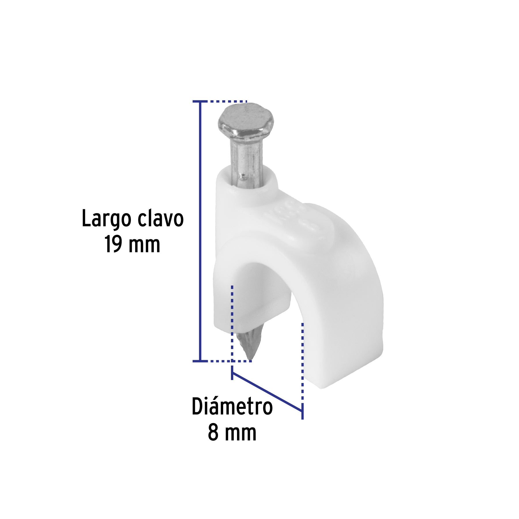 Grapa para Cable Redondo Blanca de  8 mm Volteck Bolsa con 20 Piezas