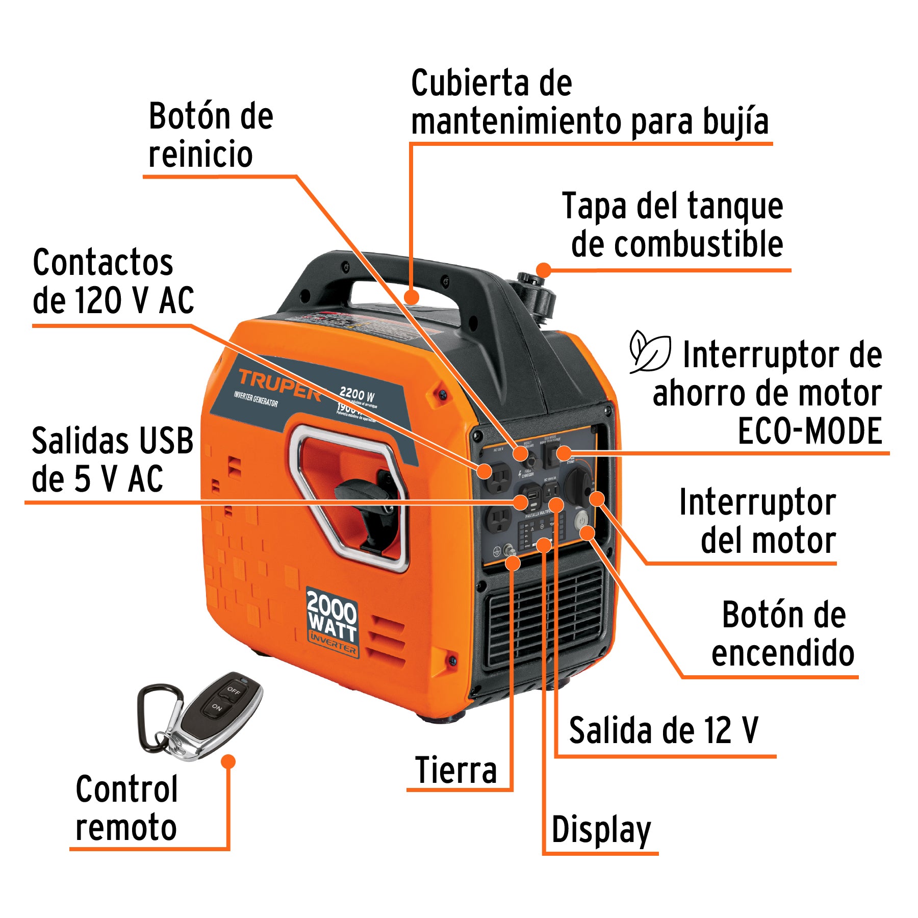 Generador Inverter Silencioso 2.2 kW Encendido Electronico Truper