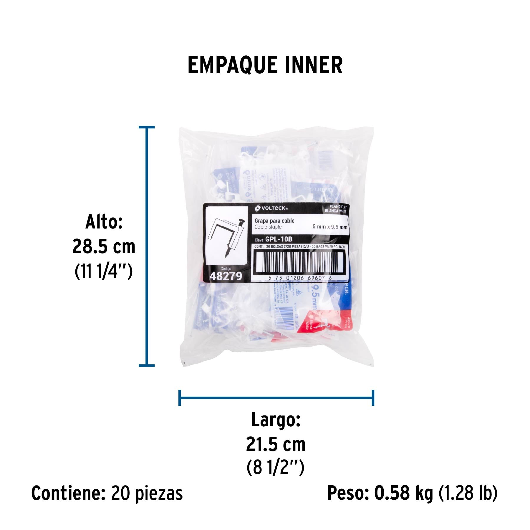 Grapa para Cable Plano Blanca de  6 mm Volteck Bolsa con 20 Piezas