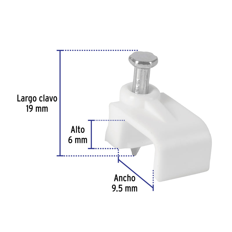 Grapa para Cable Plano Blanca de  6 mm Volteck Bolsa con 20 Piezas