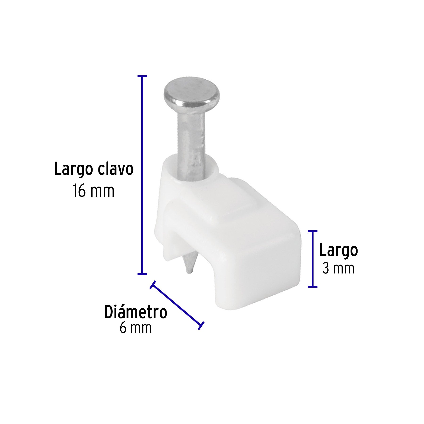 Grapa para Cable Plano Blanca de  3 mm  Volteck Bolsa con 20 Piezas