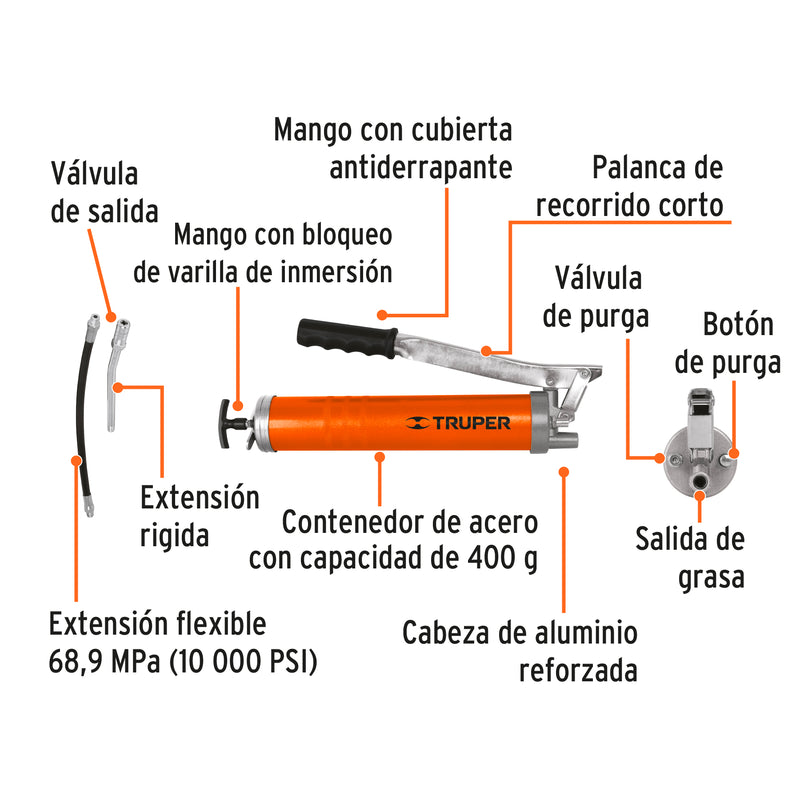 Inyector de Grasa 14 oz, 10,000 PSI Truper