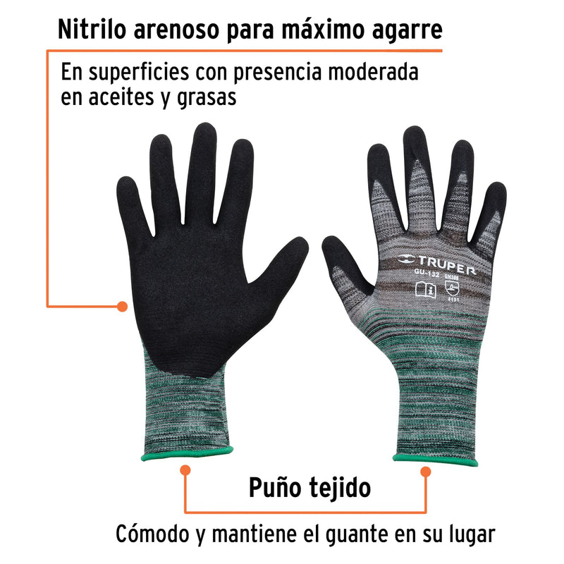 Guantes Textiles con Recubrimiento de Nitrilo Arenoso Truper Talla Mediana