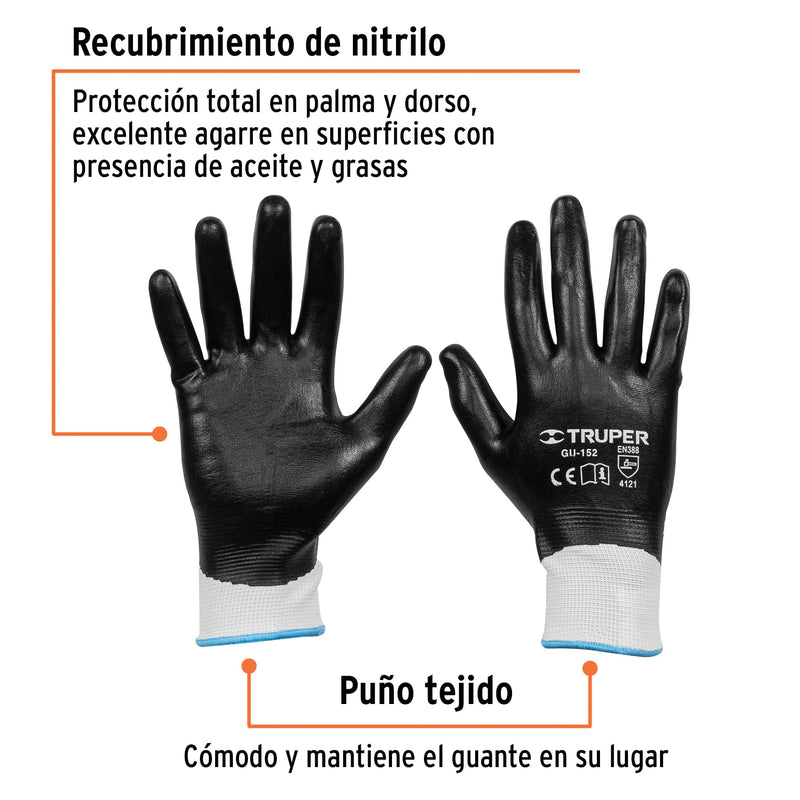 Guantes de Poliester con Recubrimiento de Nitrilo Truper Talla Mediana