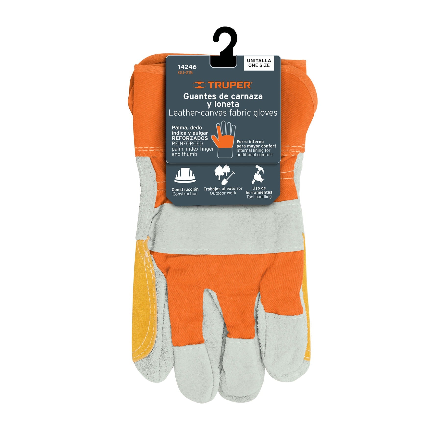 Guantes de Carnaza y Loneta con Refuerzo Unitalla Truper