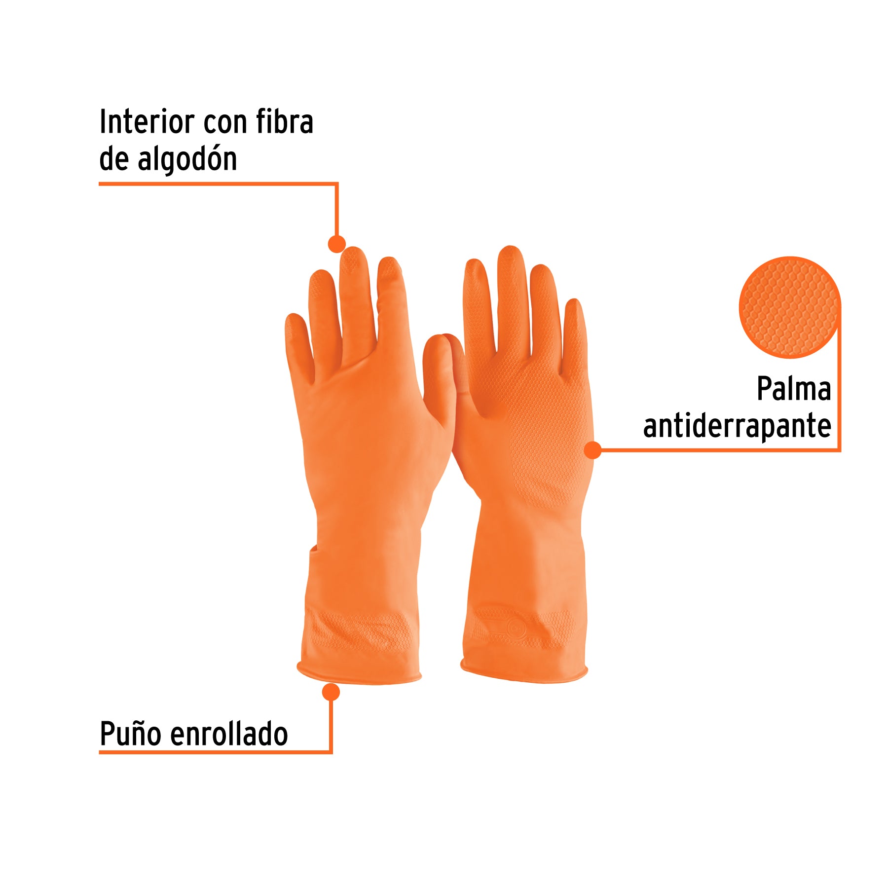 Guantes de Latex Grabado Naranja Truper Talla  7 Chica