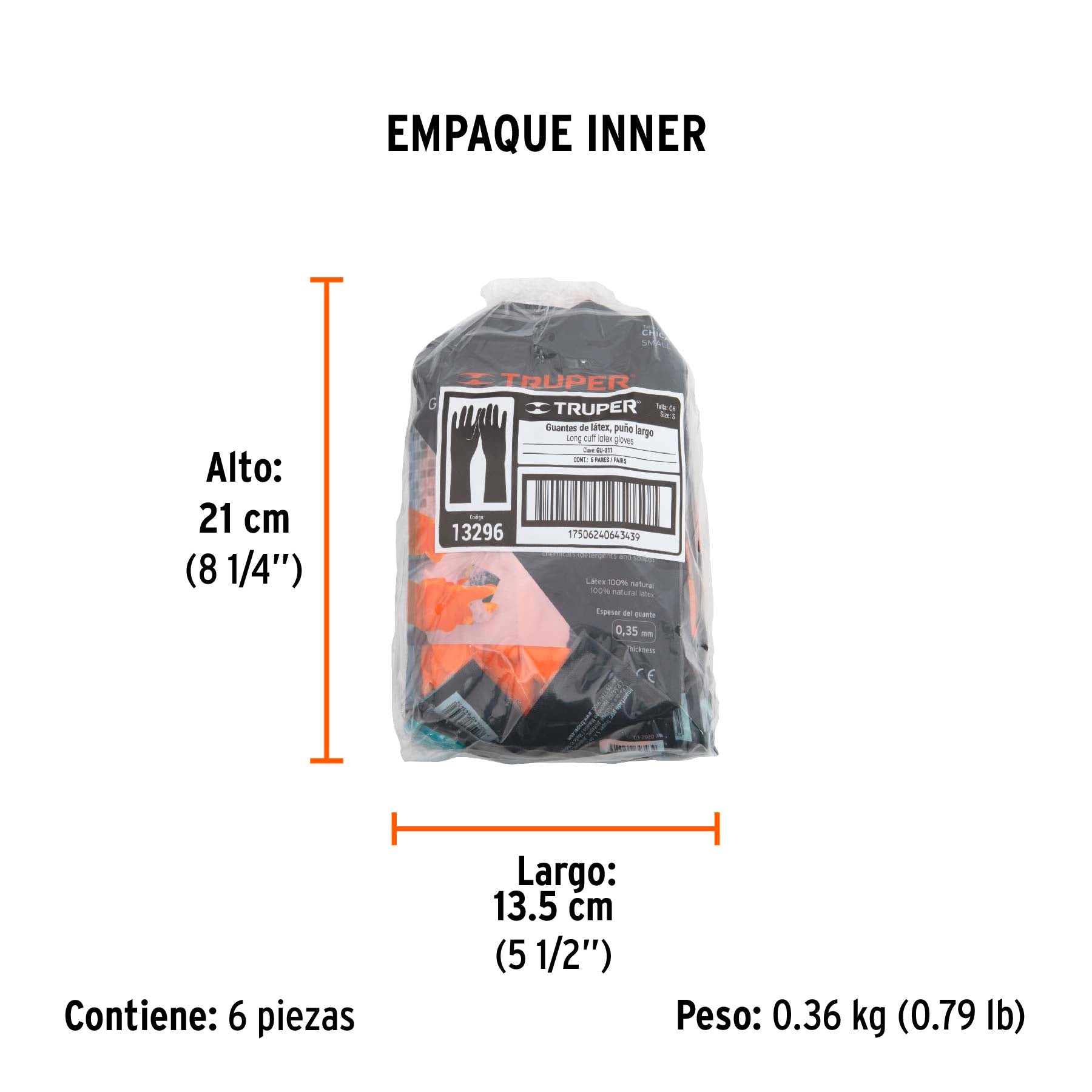 Guantes de Latex Grabado Naranja Truper Talla  7 Chica
