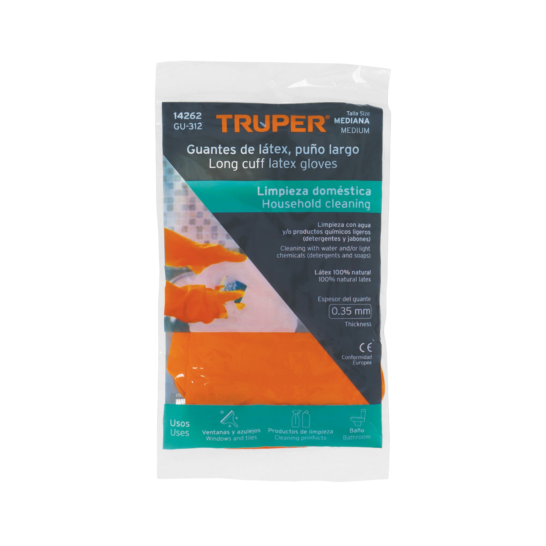 Guantes de Latex Grabado Naranja Truper Talla  8 Mediana