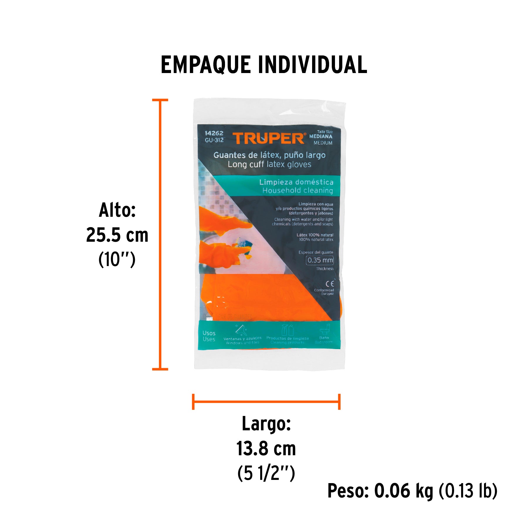 Guantes de Latex Grabado Naranja Truper Talla  8 Mediana
