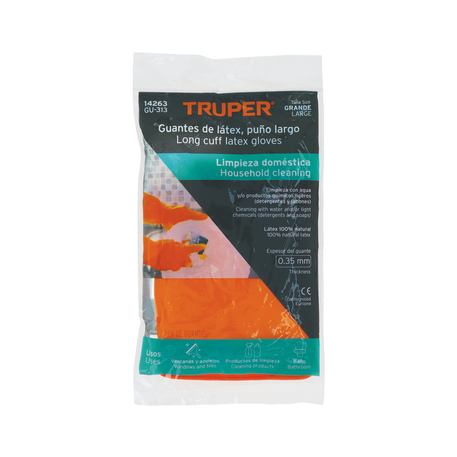 Guantes de Latex Grabado Naranja Truper Talla  9 Grande