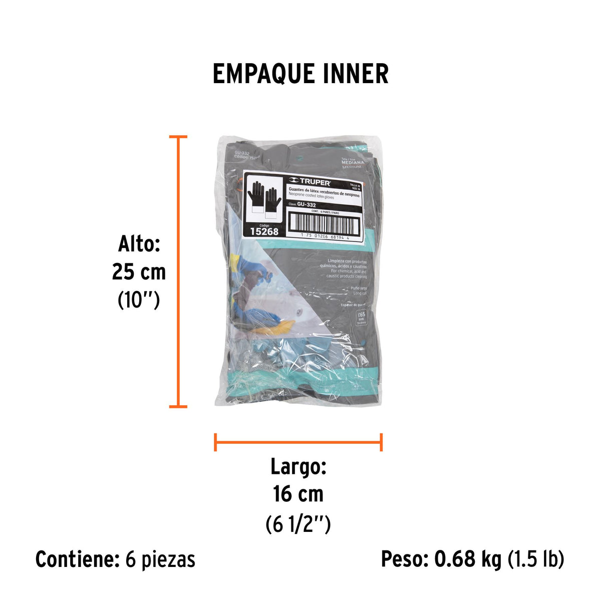 Guantes de Latex Reforzados para Limpieza Truper Talla  8 Mediana