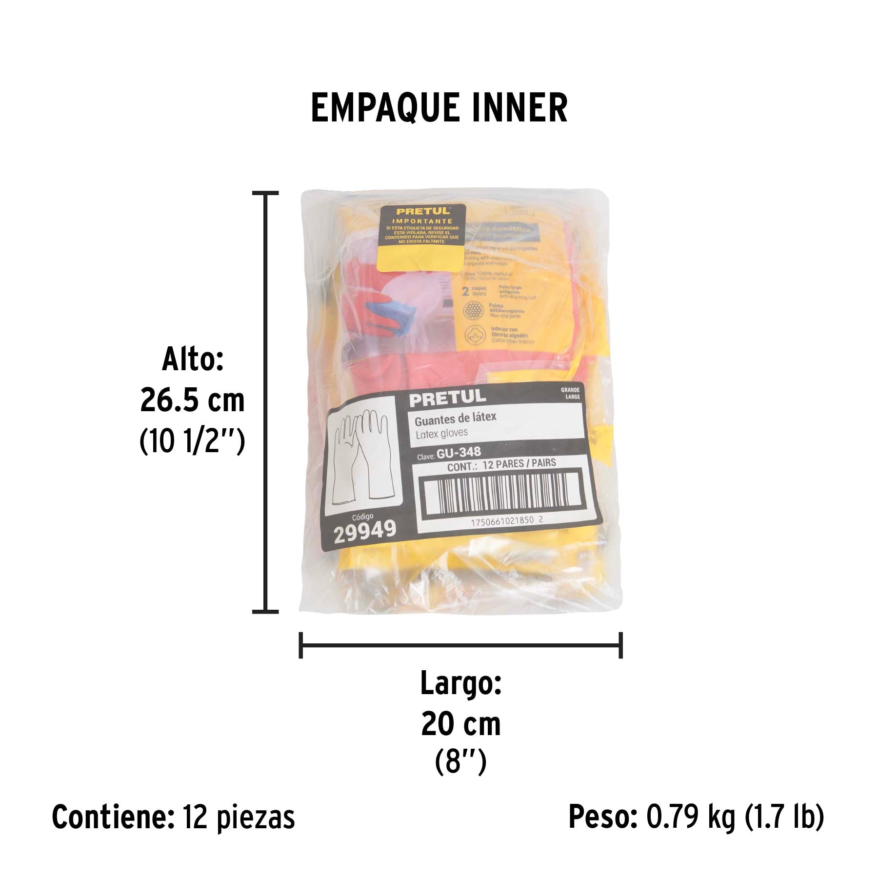 Guantes de Latex Grabado Rojo Pretul Talla  9 Grande