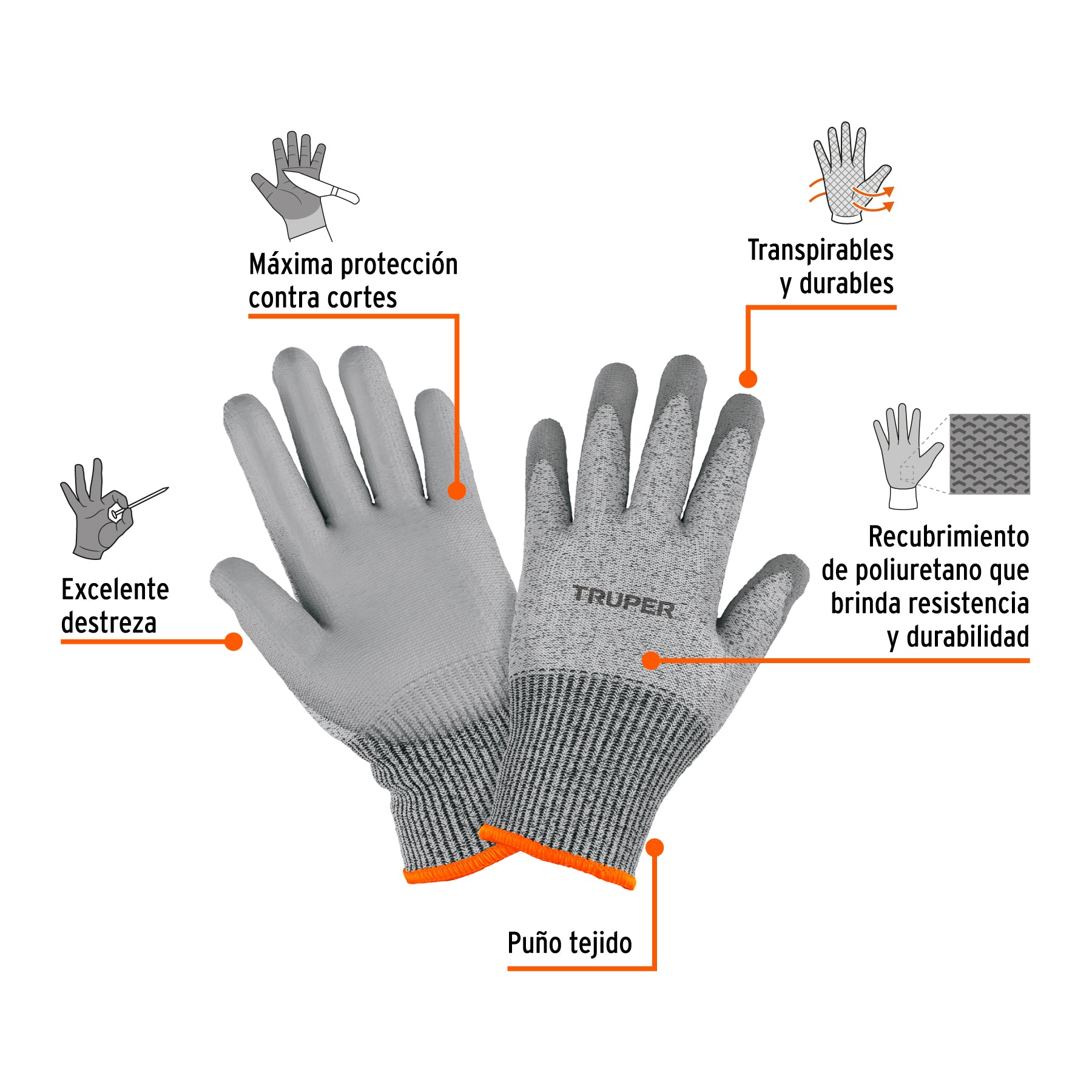 Guantes Anticorte NV5 con Recubrimiento de Poliuretano Truper Talla Mediana