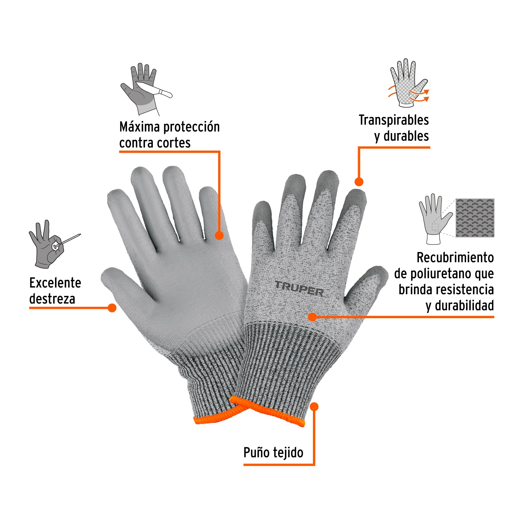 Guantes Anticorte NV5 con Recubrimiento de Poliuretano Truper Talla Grande