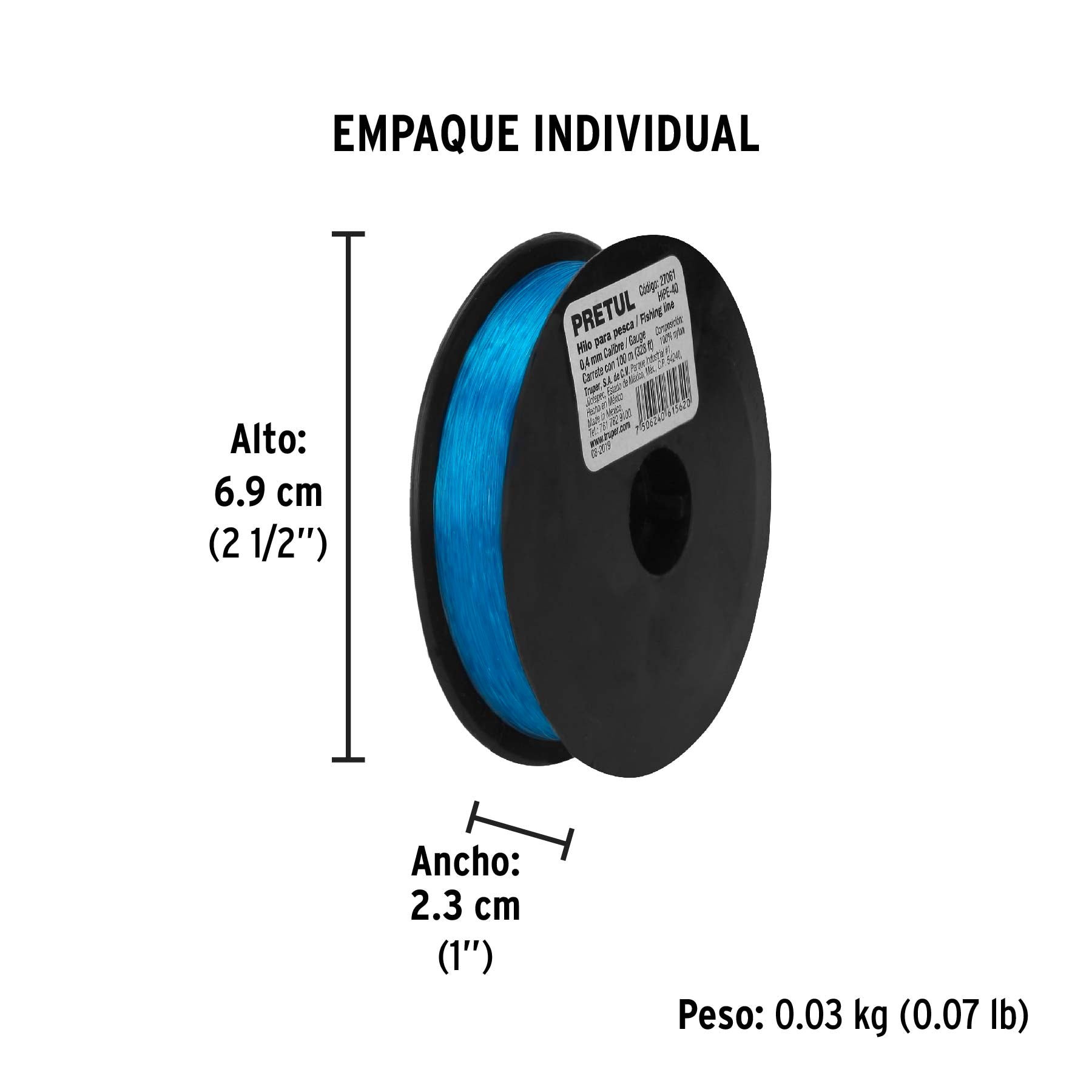 Hilo para Pesca Azul Rollo 100 Metros Calibre 0.40 mm Pretul