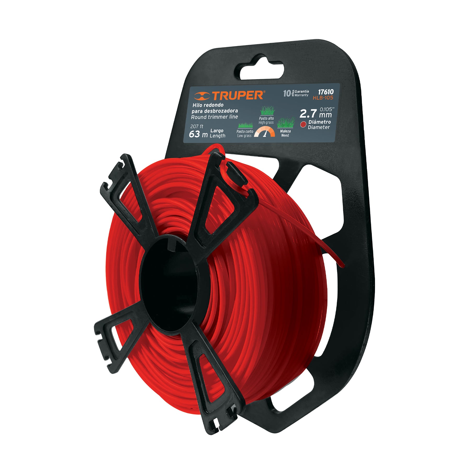 Hilo Redondo para Desbrozadora 2.7 mm x 63 mts Rojo Tarjeta Truper