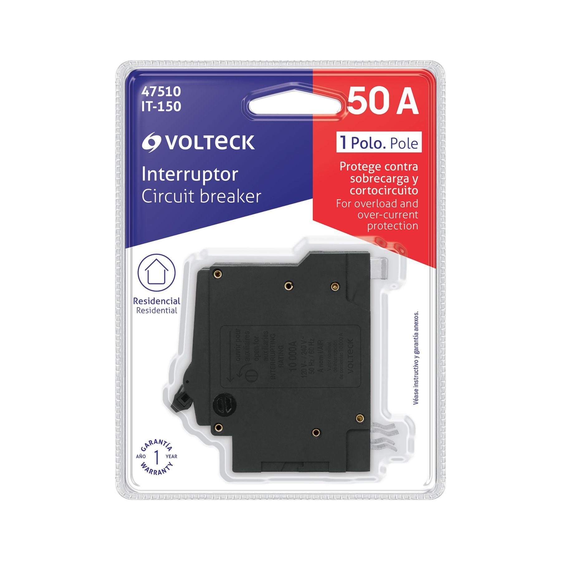 Interruptor Termomagnetico Volteck 1 Polo 50 Amperes