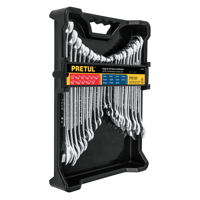 Juego de 22 Llaves Combinadas STD y MM PRETUL