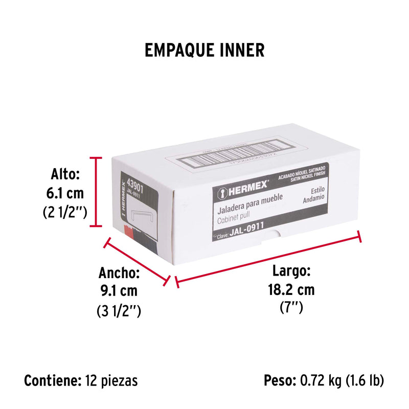 Jaladera de Acero Linea "Andamio" Niquel Hermex  96 mm