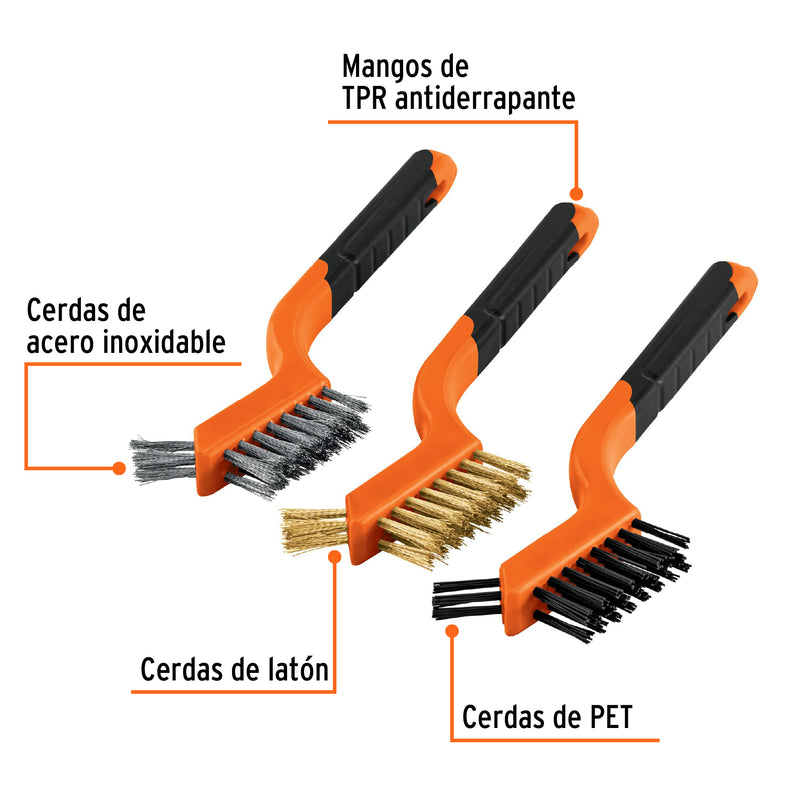 Juego de 3 Mini Cepillos de Alambre Truper