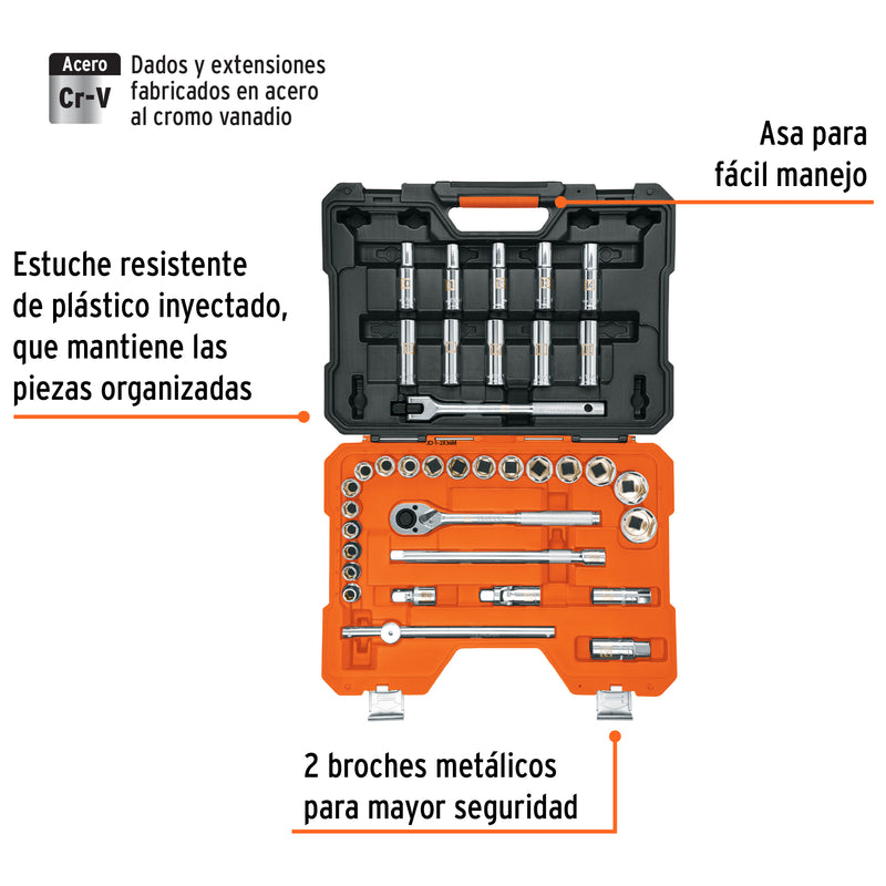 Juego de Dados y Accesorios Cuadro 1/2" MM 36 Piezas Truper