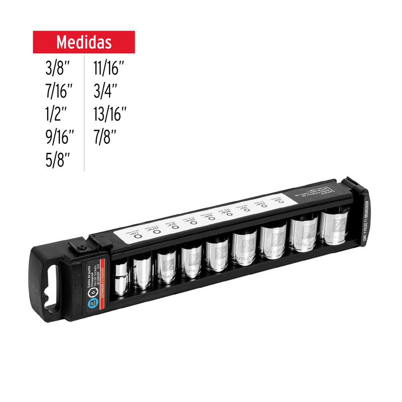 Juego de 9 Dados Cortos Cuadro 3/8" STD Truper