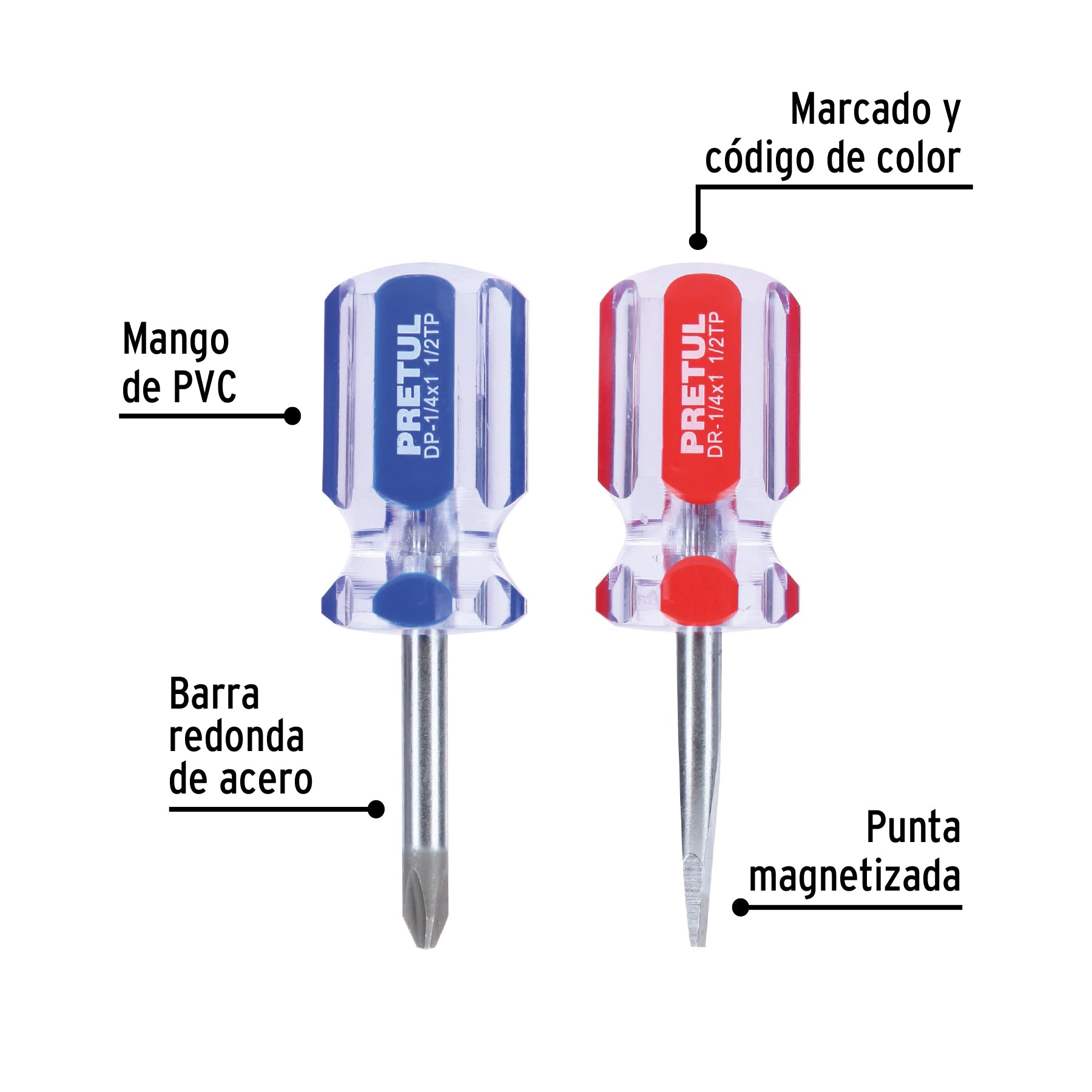 Duo de Desarmadores Tipo Trompo Mango de PVC Pretul