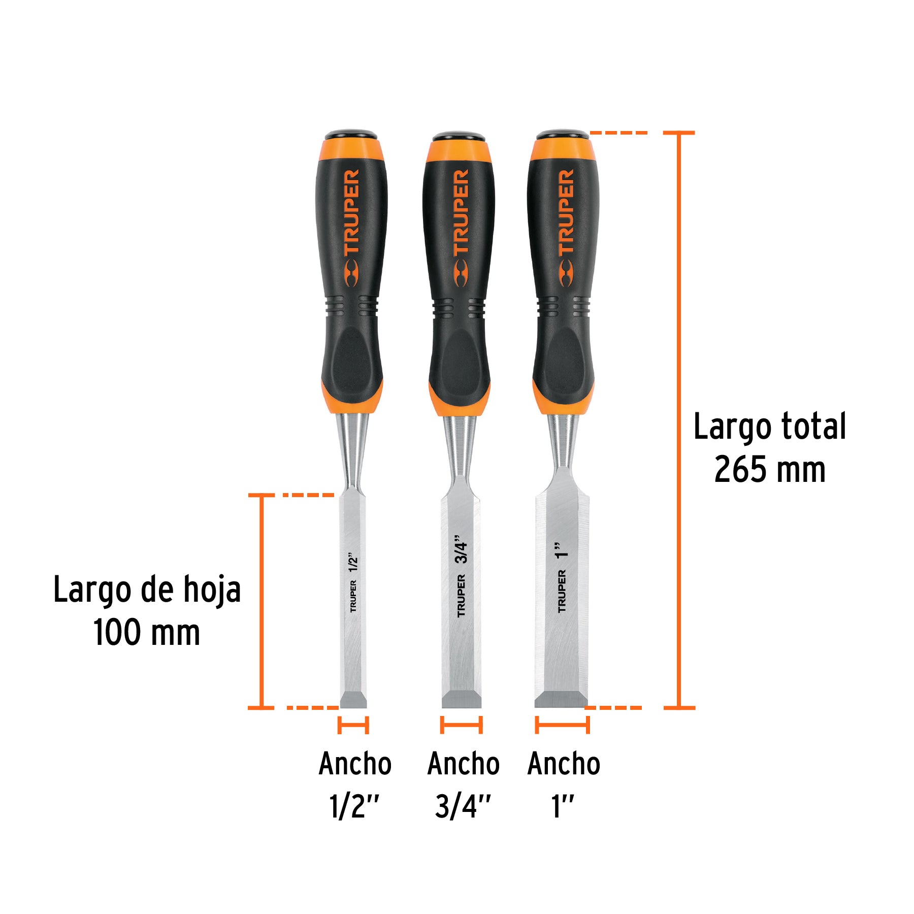 Juego de 3 Formones para Madera Mango Comfort Grip Truper