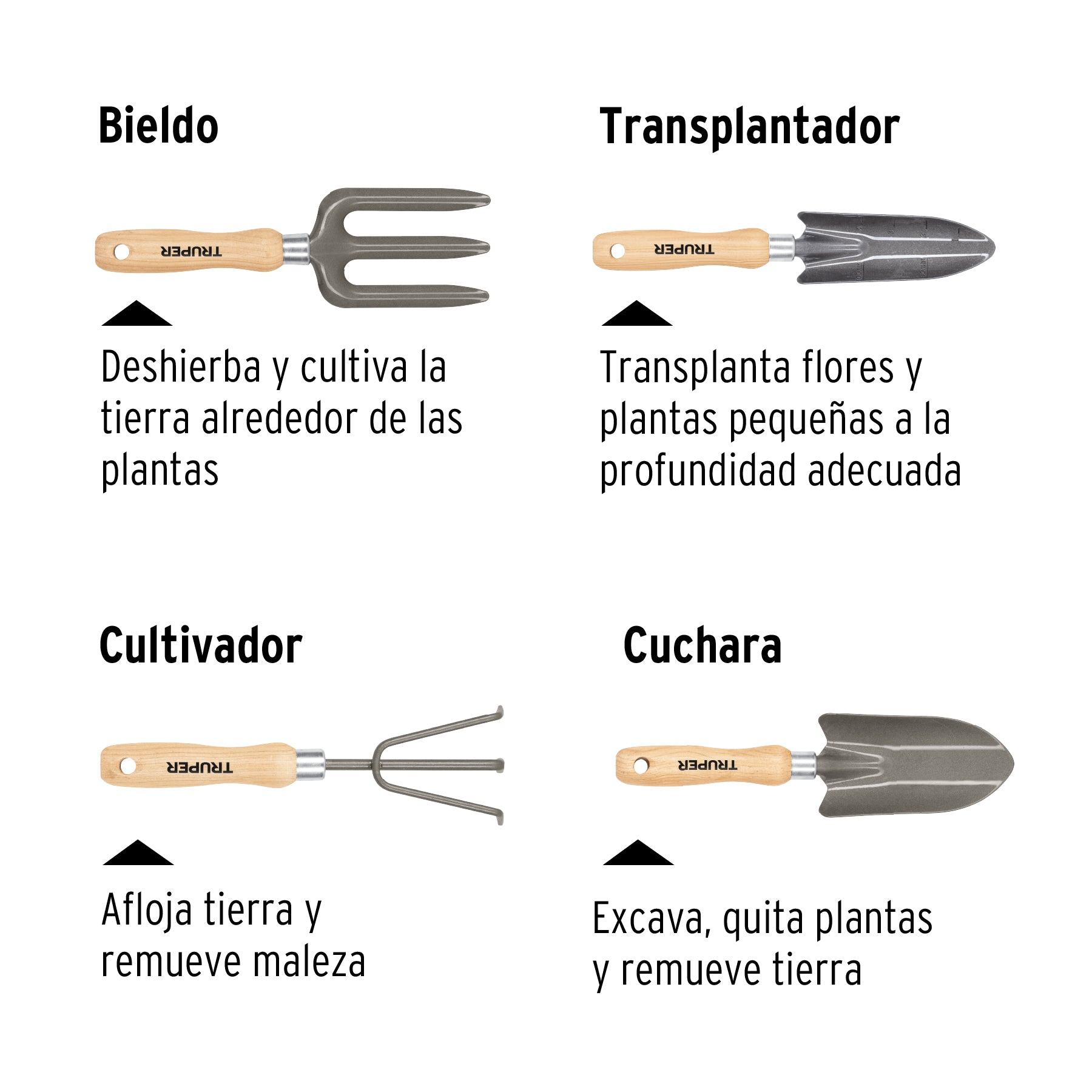 Juego de 4 Herramientas para Jardin Truper