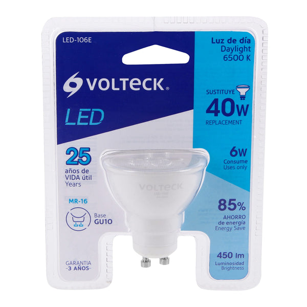 Foco LED MR16 Base GU10 de 6 Watts Volteck Luz Blanca