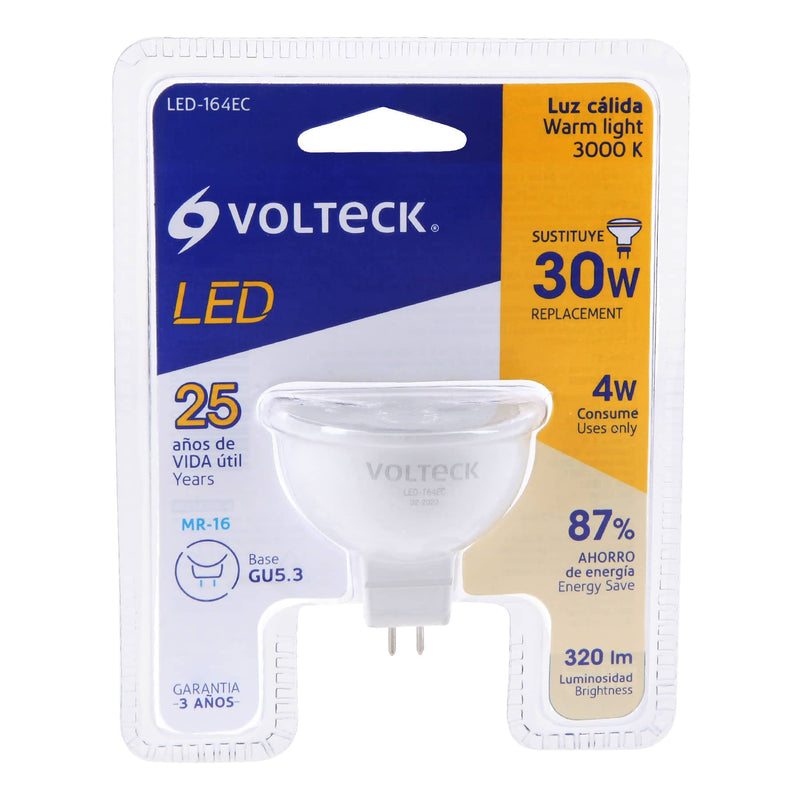 Foco LED MR16 Base GU5.3 de 4 Watts Volteck Luz Cálida