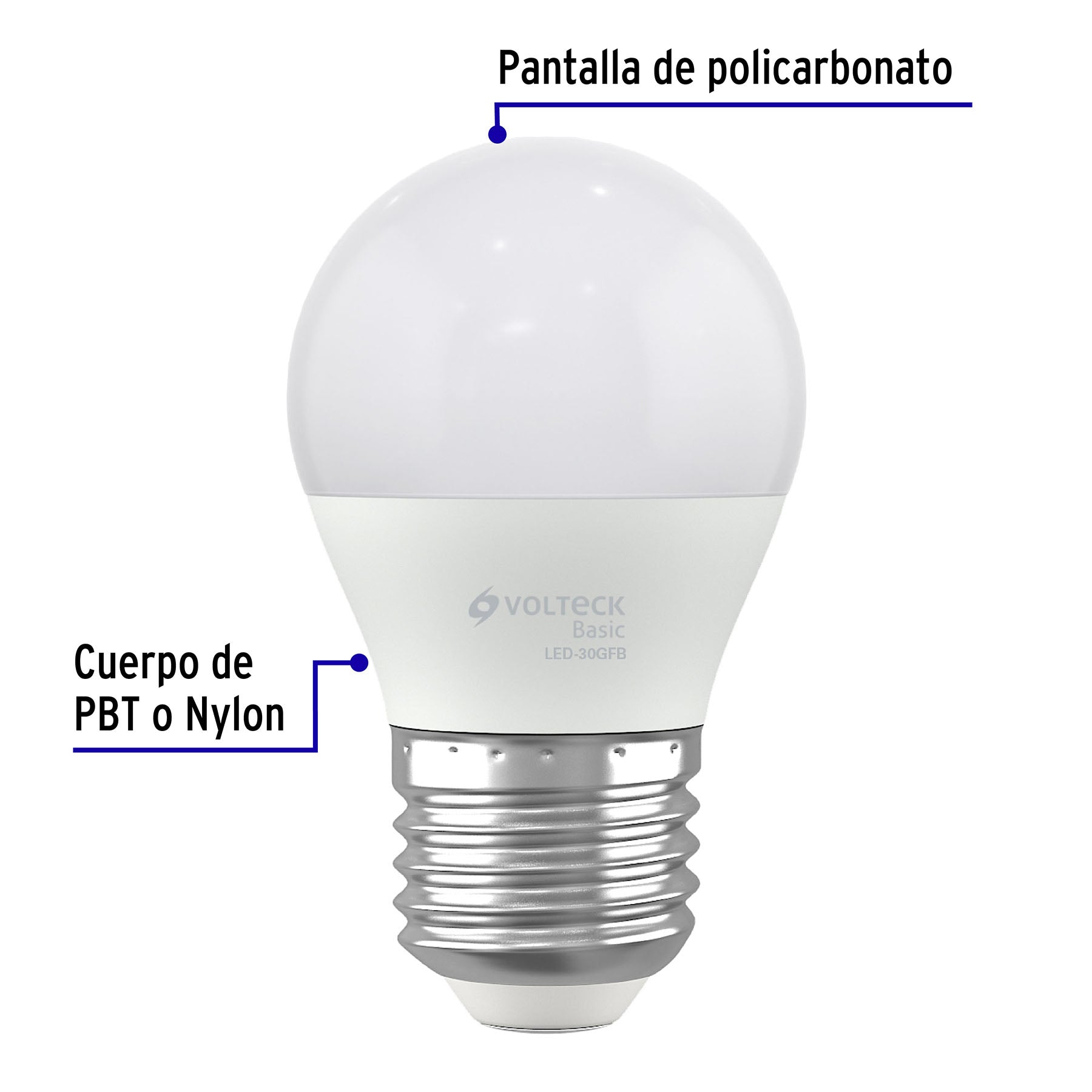 Foco LED Tipo Blubo G45 Base E27 de 3 Watts Luz de Dia Volteck