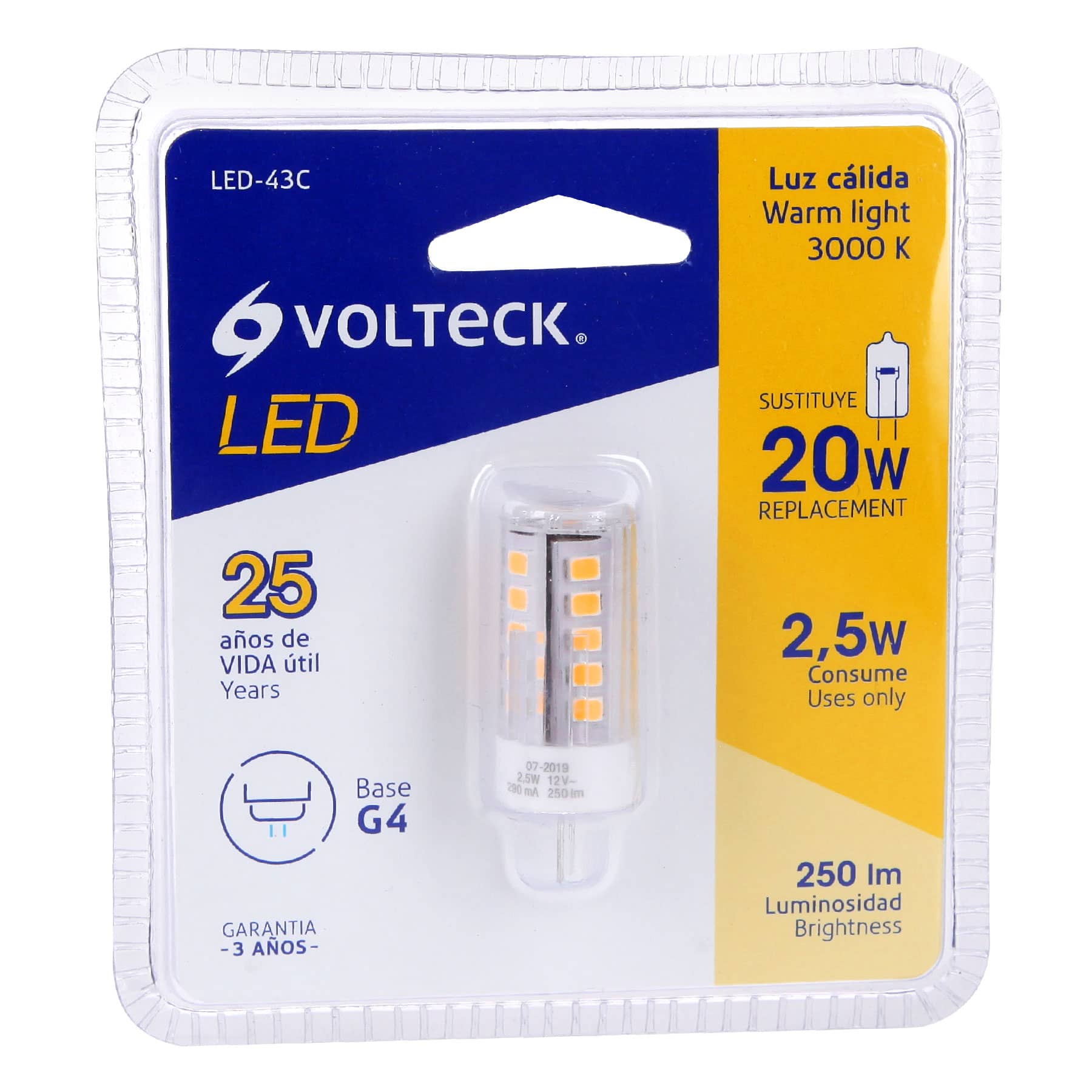 Foco LED Capsula Base G4 3 Watts 12 Volts Volteck