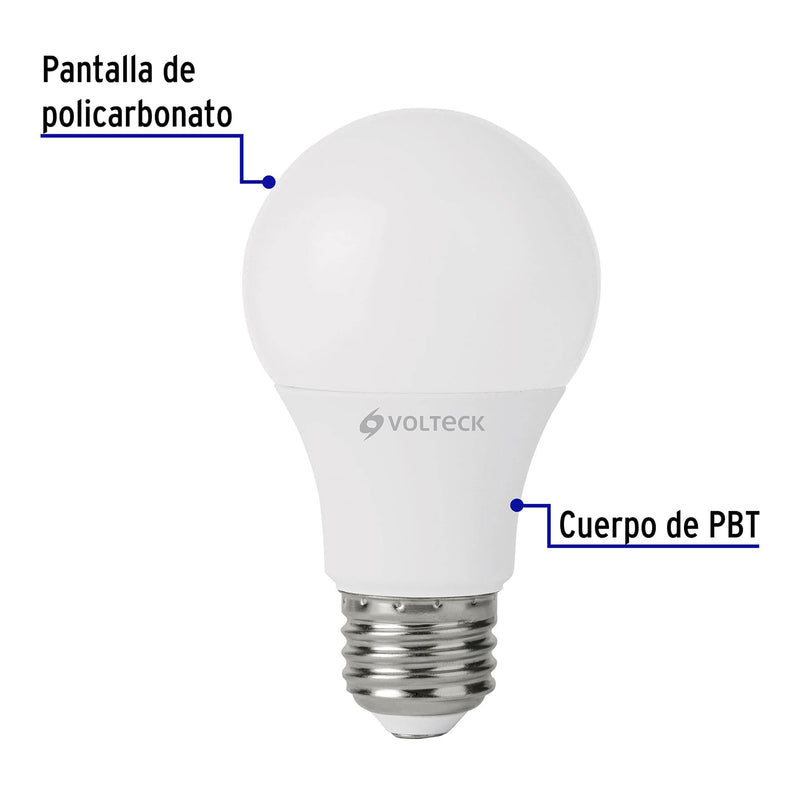 Foco LED Tipo Bulbo Atenuable 9 Watts A19 E27 Luz Calida Volteck