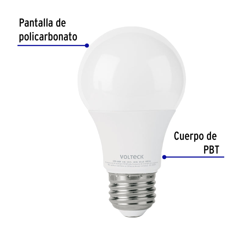 Foco LED Tipo Bulbo Atenuable 9 Watts A19 E27 Luz Blanca Volteck