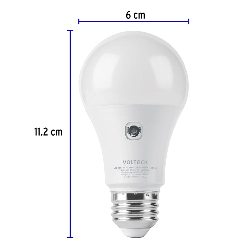 Foco LED Tipo Bulbo con Sensor de Luz 10 Watts A19 E27 Luz Blanca Volteck