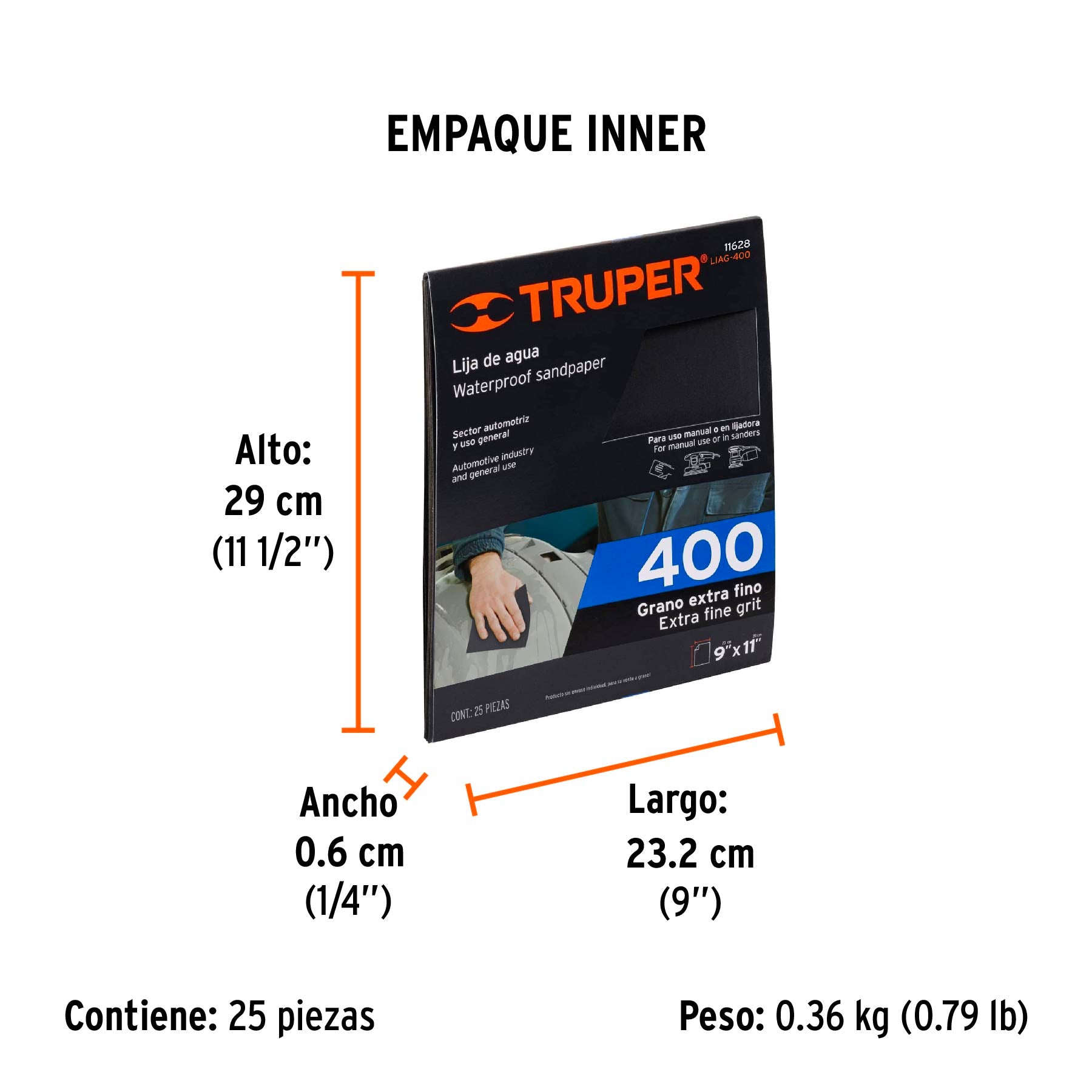 Lija de Agua Carburo de Silicio TRUPER Grano 400