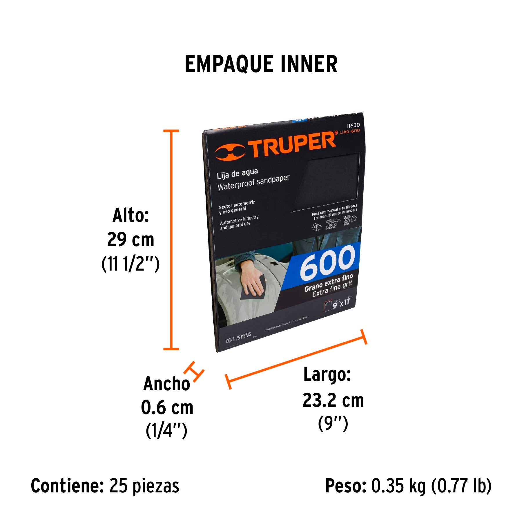 Lija de Agua Carburo de Silicio TRUPER Grano 600